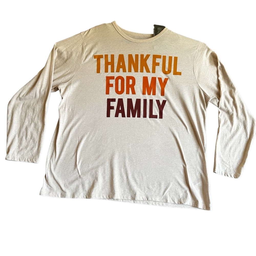 Place  Thankful For My Family Long Sleeve Shirt - Cream Mens SZ XL